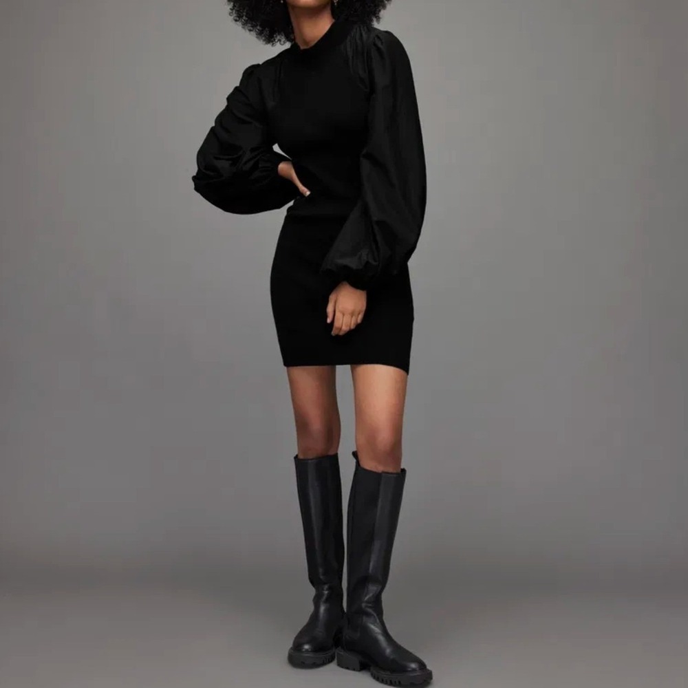 ALLSAINTS Puff-Sleeved Cleo Ribbed Mini Dress